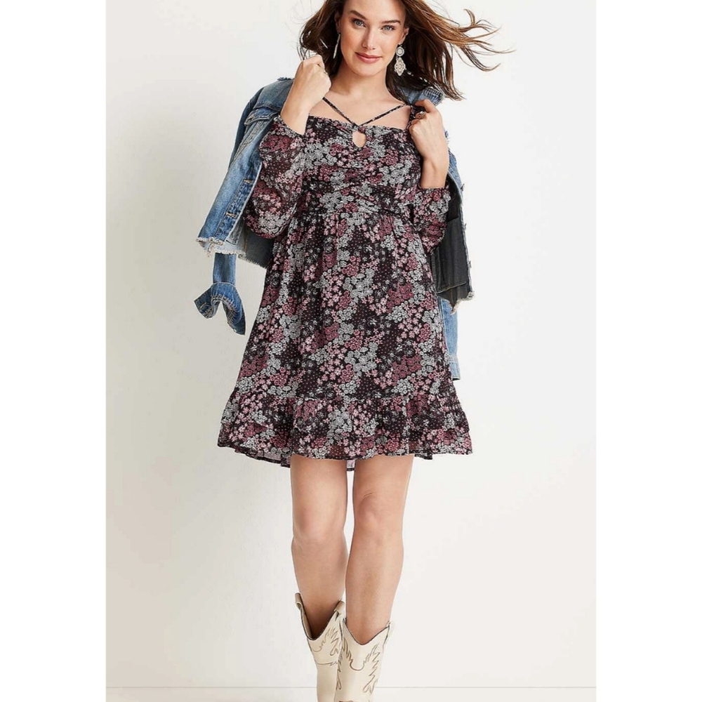 Maurices | Floral Key Hole Front Skater Dress